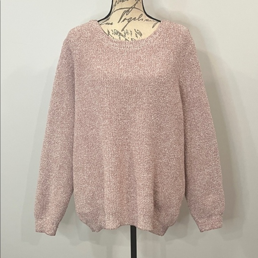 Barefoot Dreams ‘Seaside’ Cozychic pullover crewneck sweater pink white marl 1X